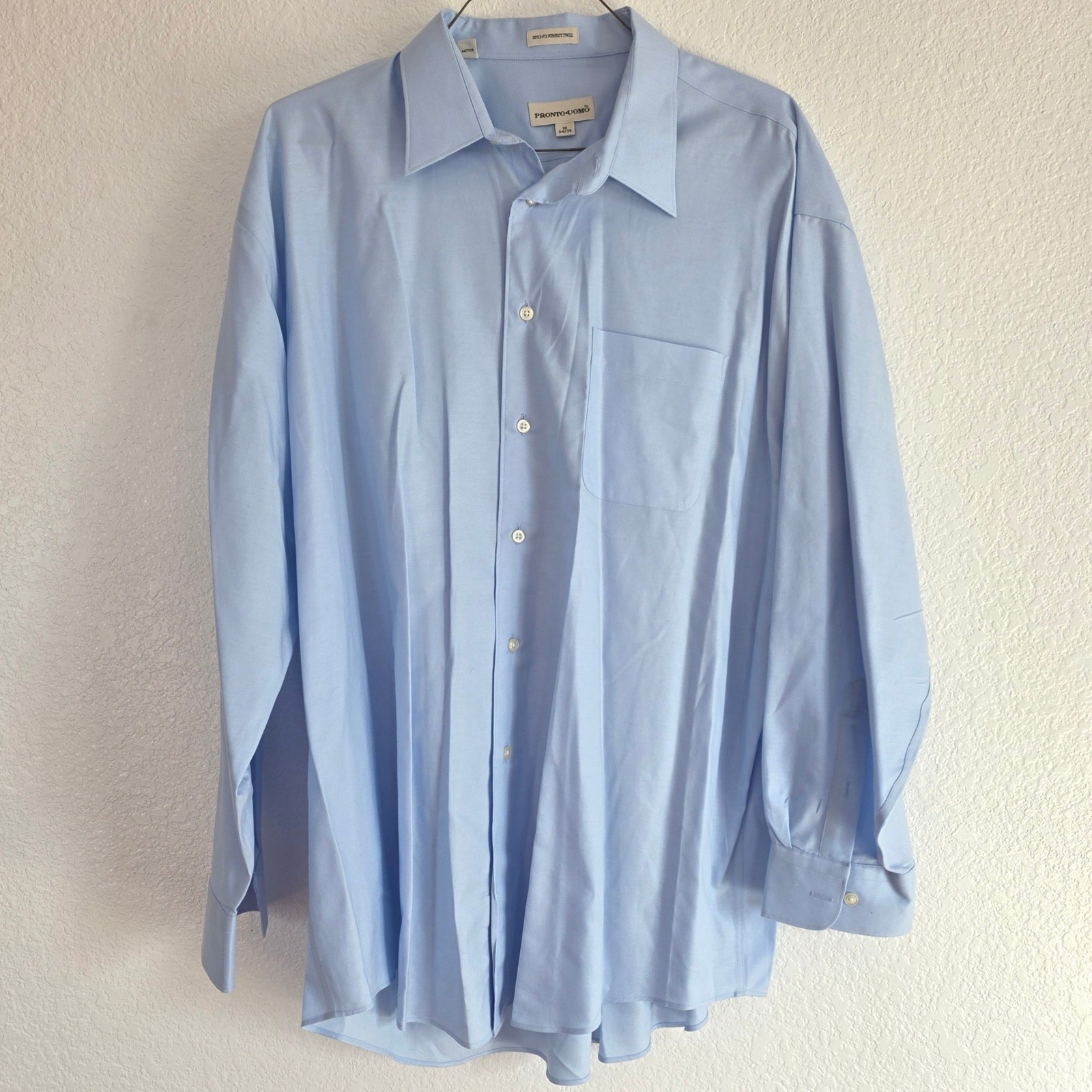 Pronto Uomo Light Blue Dress Shirt 18 34/35 80 2 Ply Perfect Twill